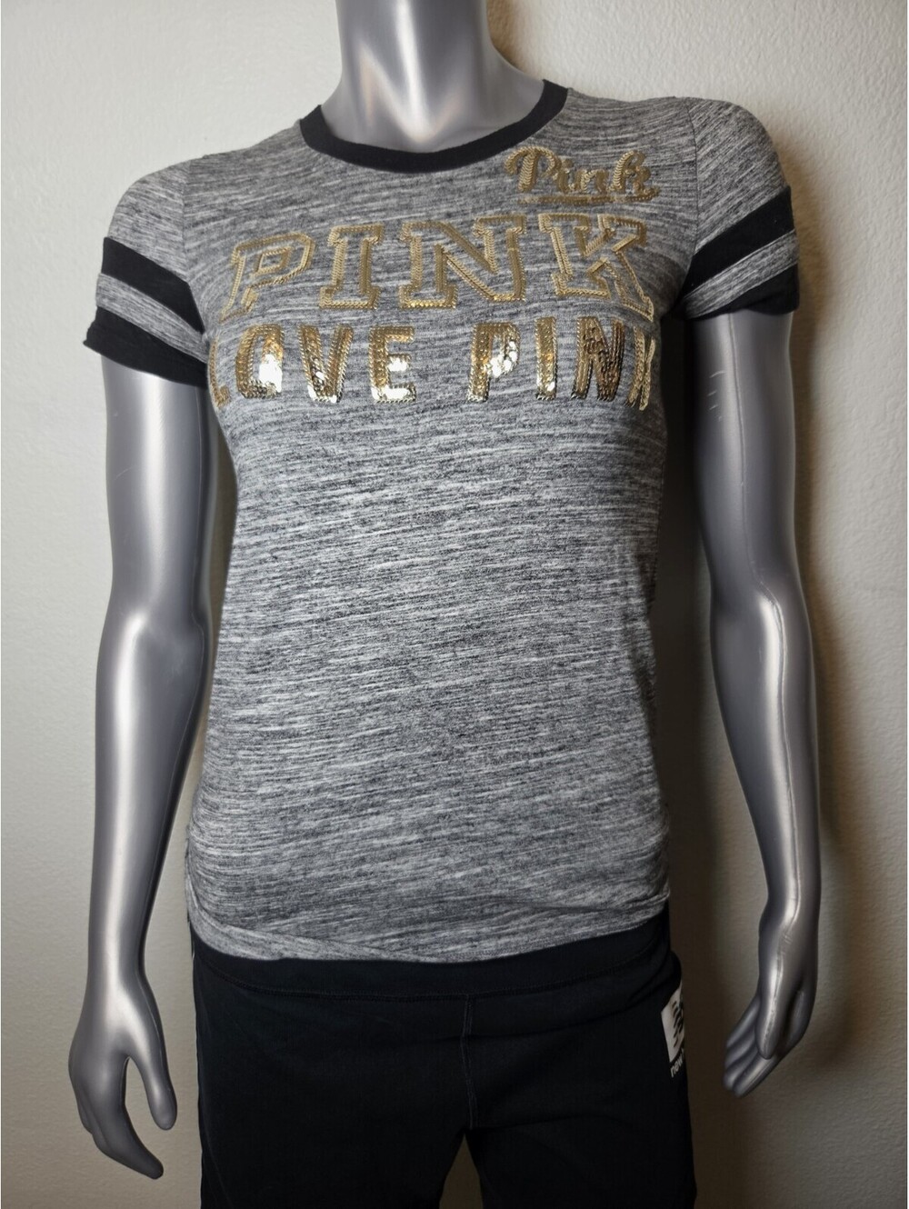 New Victoria's Secret Pink Sequin Gray Football Tee Size XS